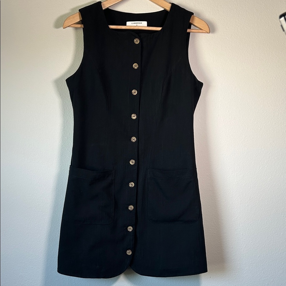 Commense Black Sleeveless Button-Front Mini Dress